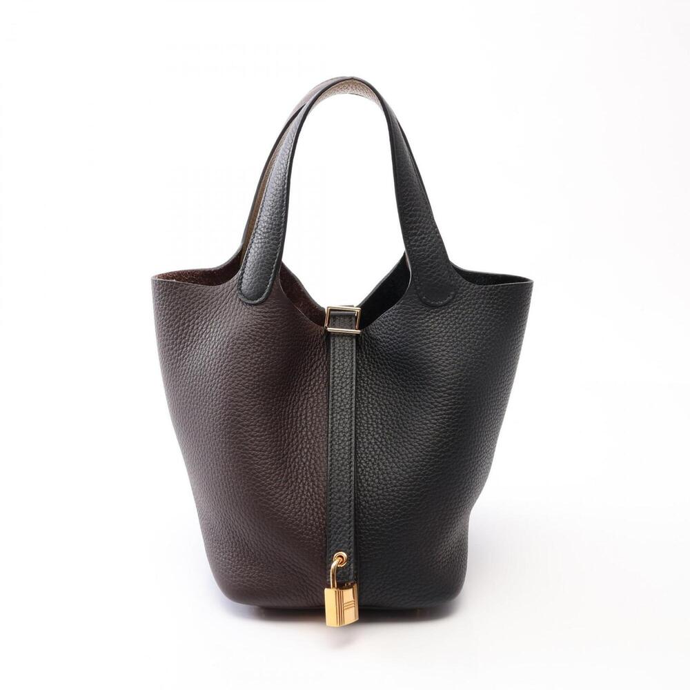 Hermes Picotin Lock PM Handbag, Leather, Taurillon Clemence Women's, Black, B...